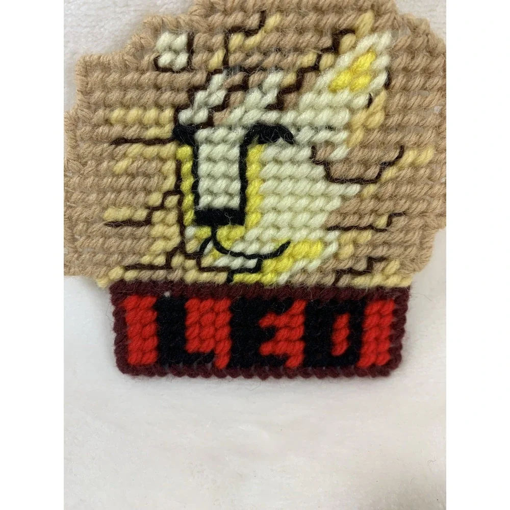 Vintage Leo Horoscope‎ Sign Lion Handmade Needlepoint Plastic Canvas Magnet OOAK
